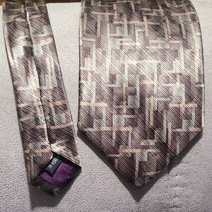 Massini‎ Silk Brown and Cream Abstract Tie Hand Made Korea